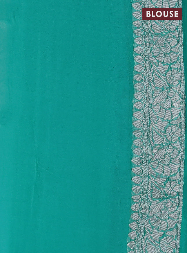 Banarasi chiffon silk saree teal blue with silver zari woven buttas and silver zari woven border