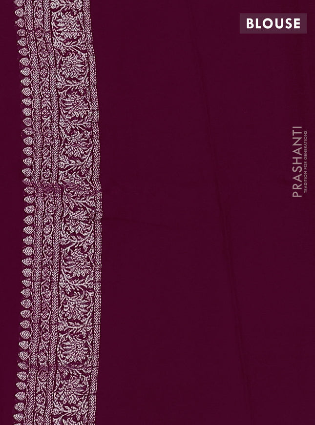 Banarasi chiffon silk saree wine shade and maroon with silver zari woven buttas and floral silver zari woven border