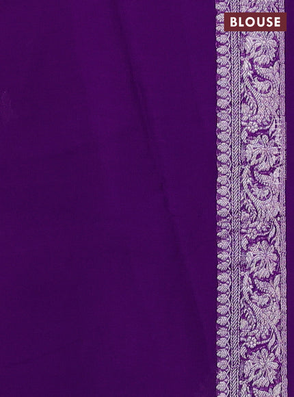 Banarasi chiffon silk saree purple with silver zari woven buttas and floral silver zari woven border