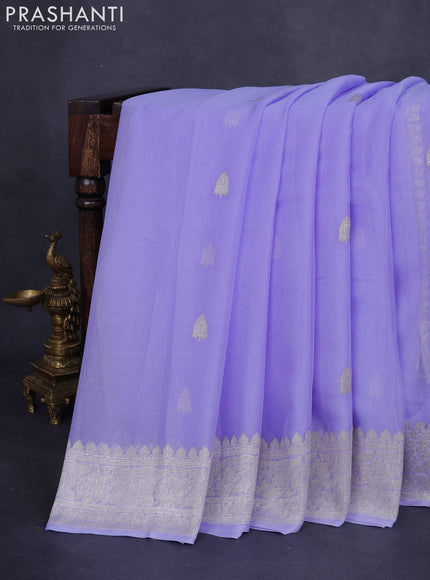 Banarasi chiffon silk saree lavender shade with silver zari woven buttas and silver zari woven border