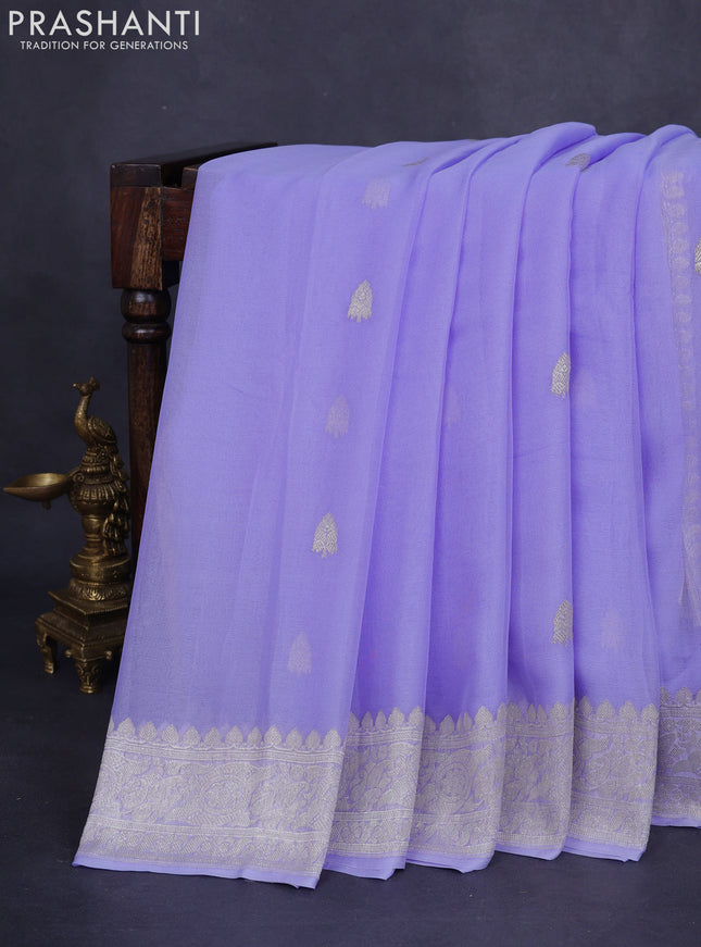 Banarasi chiffon silk saree lavender shade with silver zari woven buttas and silver zari woven border