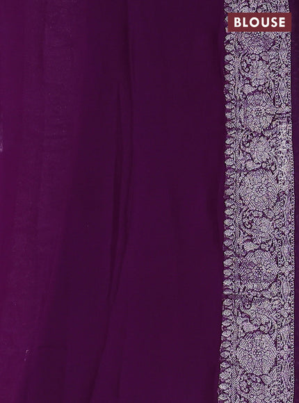 Banarasi chiffon silk saree purple with silver zari woven buttas and floral silver zari woven border
