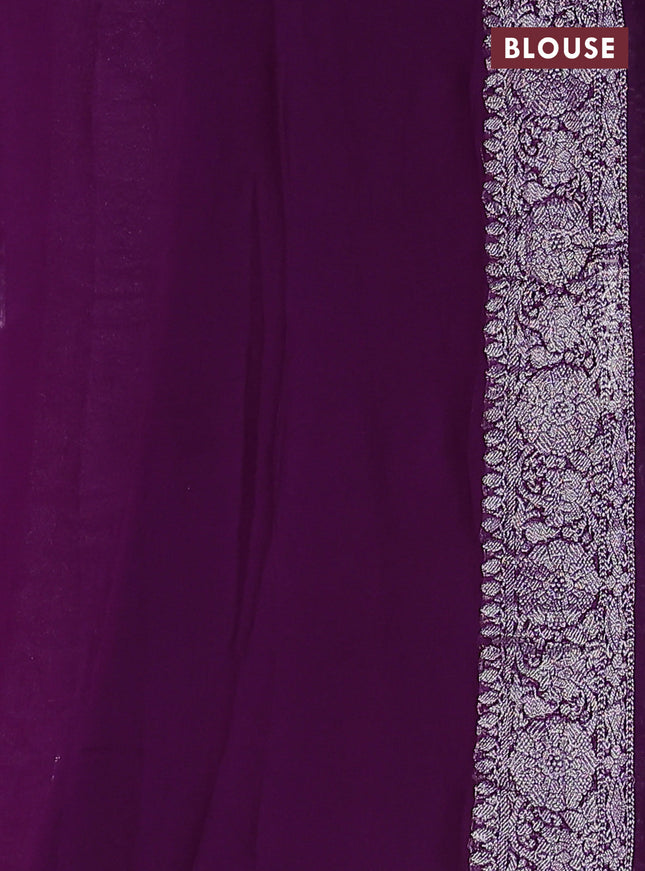 Banarasi chiffon silk saree purple with silver zari woven buttas and floral silver zari woven border