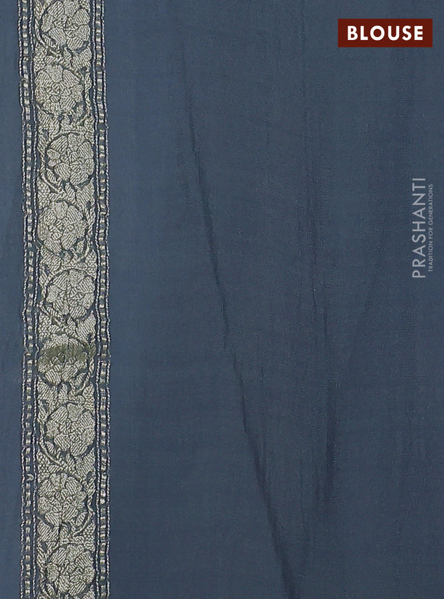 Banarasi chiffon silk saree grey with silver zari woven buttas and floral silver zari woven border
