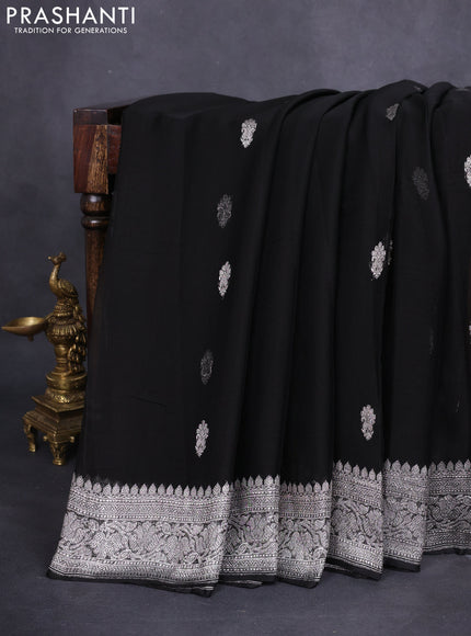Banarasi chiffon silk saree black with silver zari woven buttas and floral silver zari woven border