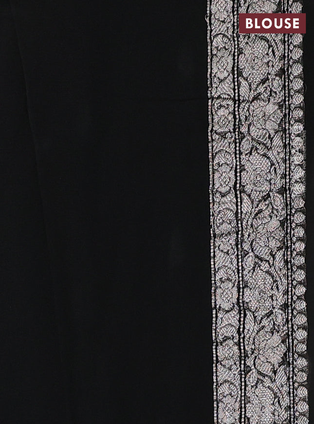 Banarasi chiffon silk saree black with silver zari woven buttas and floral silver zari woven border