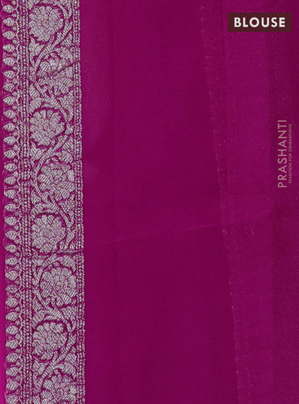 Banarasi chiffon silk saree magenta pink with silver zari woven buttas and floral silver zari woven border
