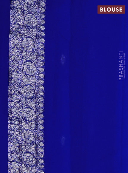 Banarasi chiffon silk saree royal blue with silver zari woven buttas and floral silver zari woven border