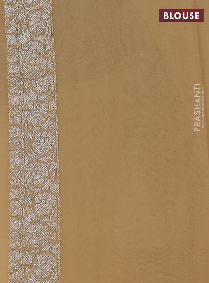 Banarasi chiffon silk saree sandal with silver zari woven buttas and floral silver zari woven border