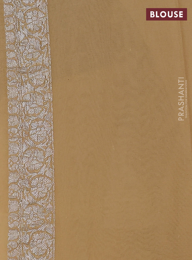 Banarasi chiffon silk saree sandal with silver zari woven buttas and floral silver zari woven border