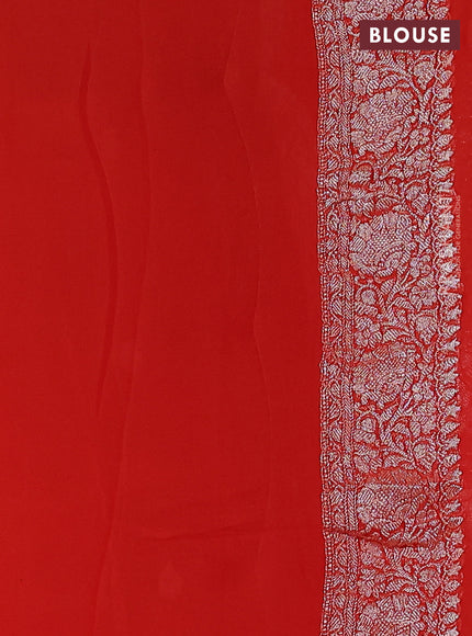 Banarasi chiffon silk saree orange with silver zari woven buttas and floral silver zari woven border