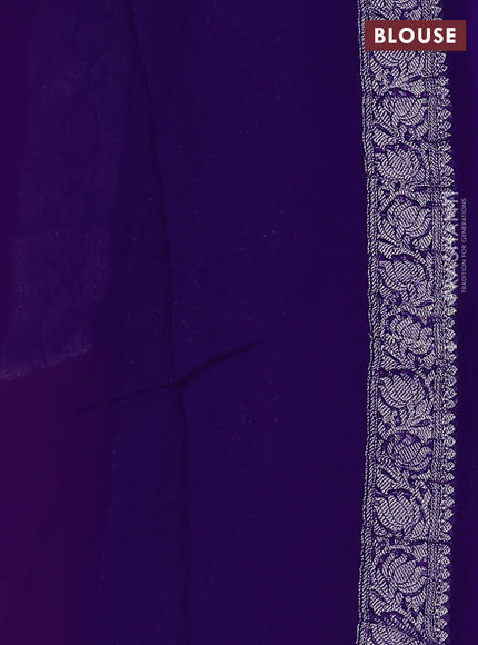 Banarasi chiffon silk saree tomato red and violet with silver zari woven buttas and floral silver zari woven border
