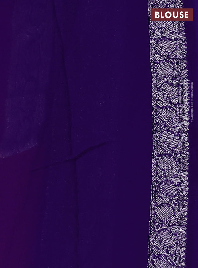 Banarasi chiffon silk saree tomato red and violet with silver zari woven buttas and floral silver zari woven border