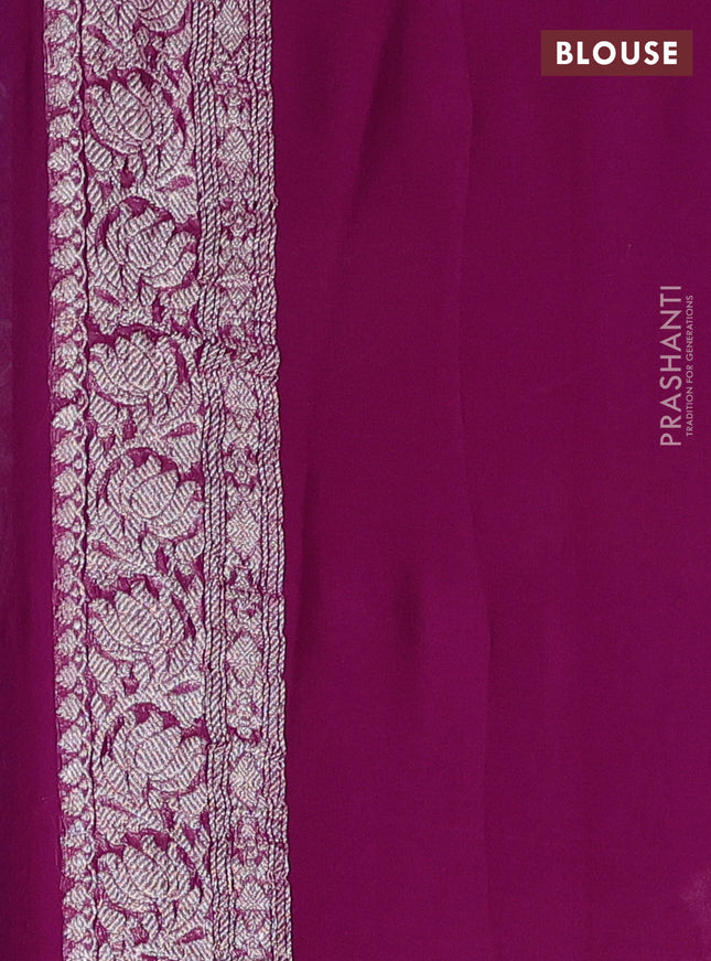 Banarasi chiffon silk saree blue and purple with silver zari woven buttas and floral silver zari woven border