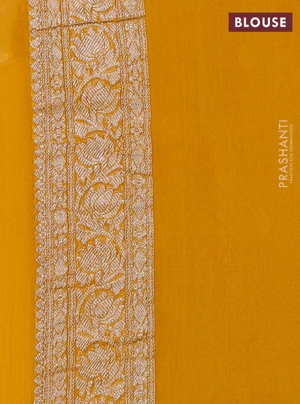 Banarasi chiffon silk saree mustard yellow with silver zari woven buttas and floral silver zari woven border