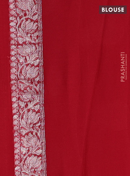 Banarasi chiffon silk saree red with silver zari woven buttas and floral silver zari woven border
