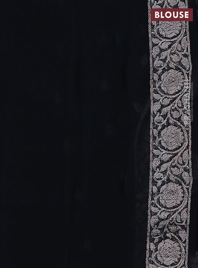 Banarasi chiffon silk saree black with silver zari woven buttas and floral silver zari woven border