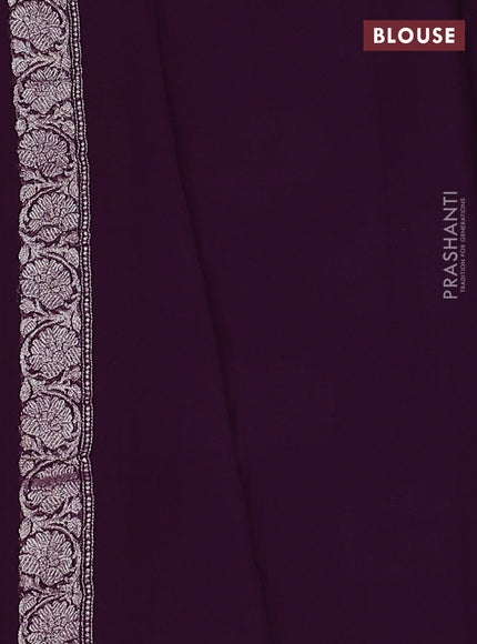 Banarasi chiffon silk saree wine shade with silver zari woven buttas and floral silver zari woven border