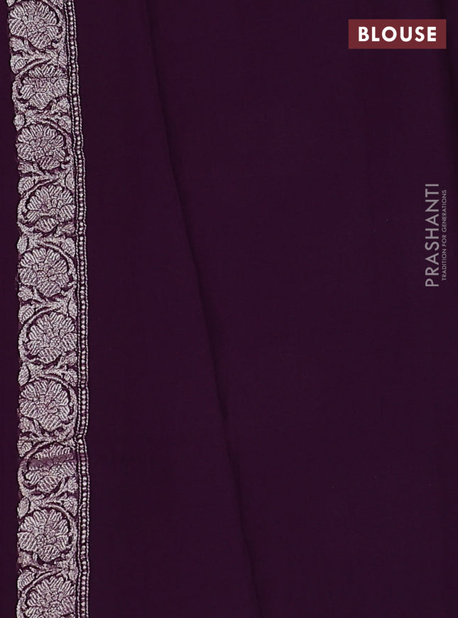Banarasi chiffon silk saree wine shade with silver zari woven buttas and floral silver zari woven border