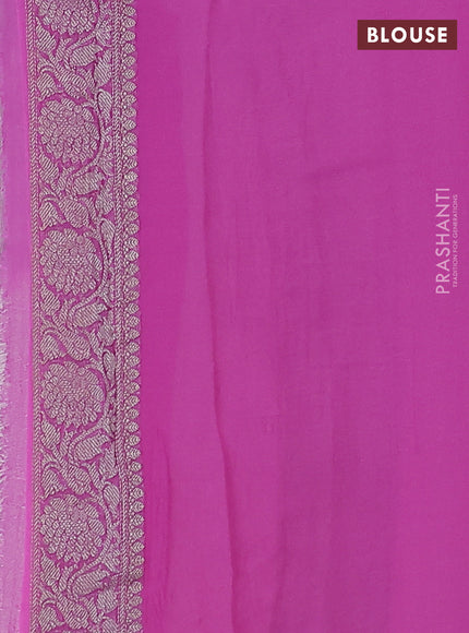 Banarasi chiffon silk saree off white and lotus pink with silver zari woven buttas and floral silver zari woven border