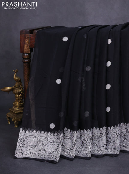 Banarasi chiffon silk saree black with silver zari woven coin buttas and silver zari woven border