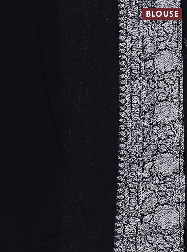 Banarasi chiffon silk saree black with silver zari woven coin buttas and silver zari woven border