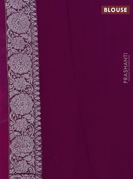 Banarasi chiffon silk saree pink and purple with silver zari woven buttas and silver zari woven border