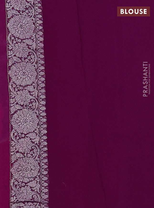 Banarasi chiffon silk saree pink and purple with silver zari woven buttas and silver zari woven border