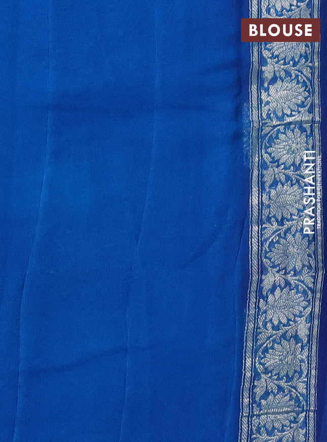 Banarasi chiffon silk saree purple and cs blue with silver zari woven buttas and silver zari woven border