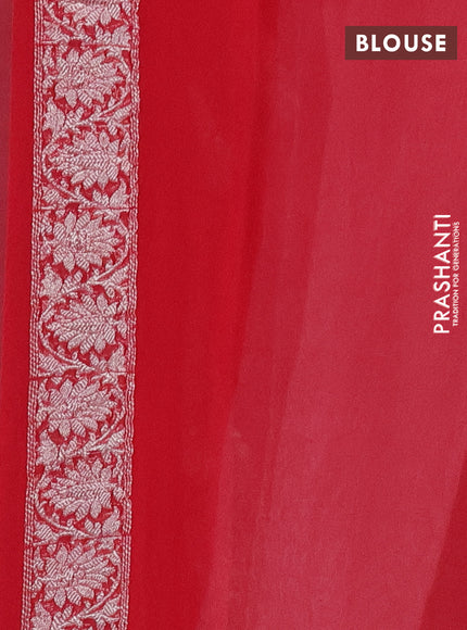Banarasi chiffon silk saree baby pink and red with silver zari woven buttas and silver zari woven border