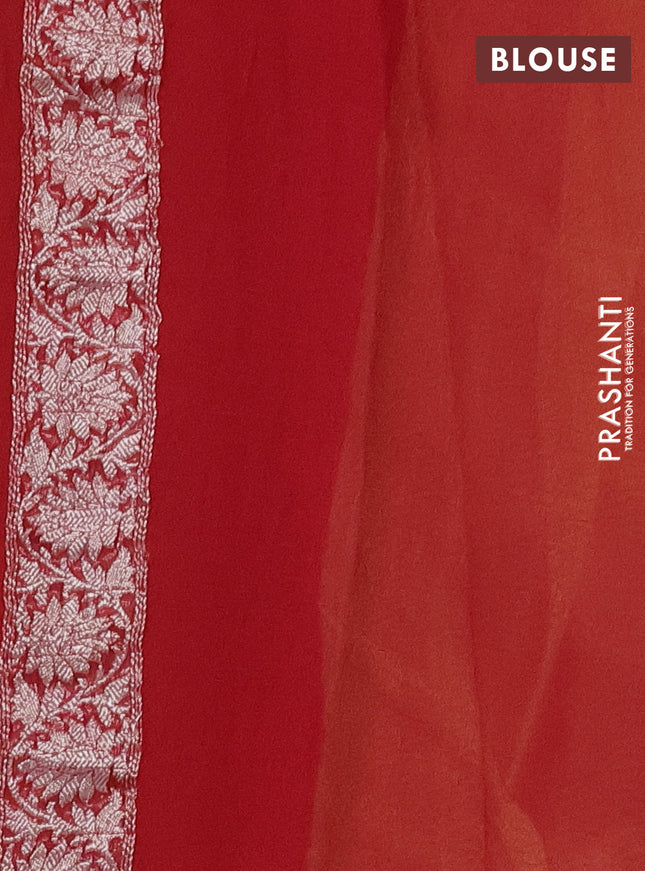 Banarasi chiffon silk saree pale yellow and maroon shade with silver zari woven buttas and silver zari woven border