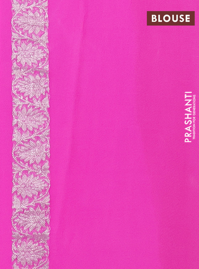 Banarasi chiffon silk saree red and light pink with silver zari woven buttas and silver zari woven border