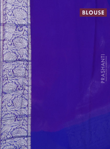 Banarasi chiffon silk saree pink and blue with silver zari woven buttas and floral silver zari woven border