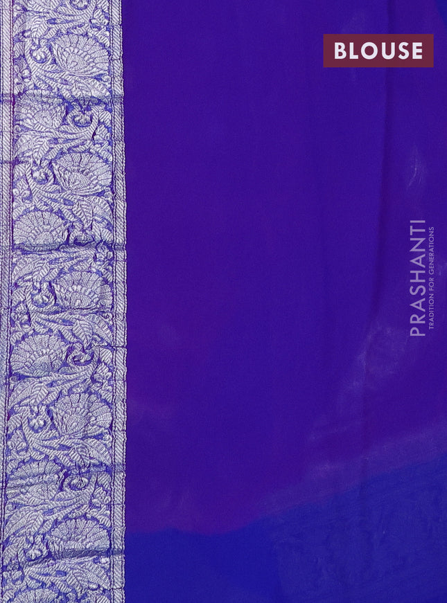 Banarasi chiffon silk saree pink and blue with silver zari woven buttas and floral silver zari woven border