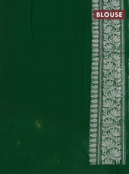 Banarasi chiffon silk saree maroon and green with silver zari woven buttas and silver zari woven border