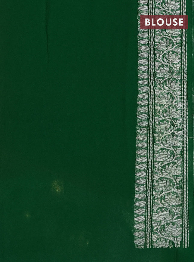 Banarasi chiffon silk saree maroon and green with silver zari woven buttas and silver zari woven border