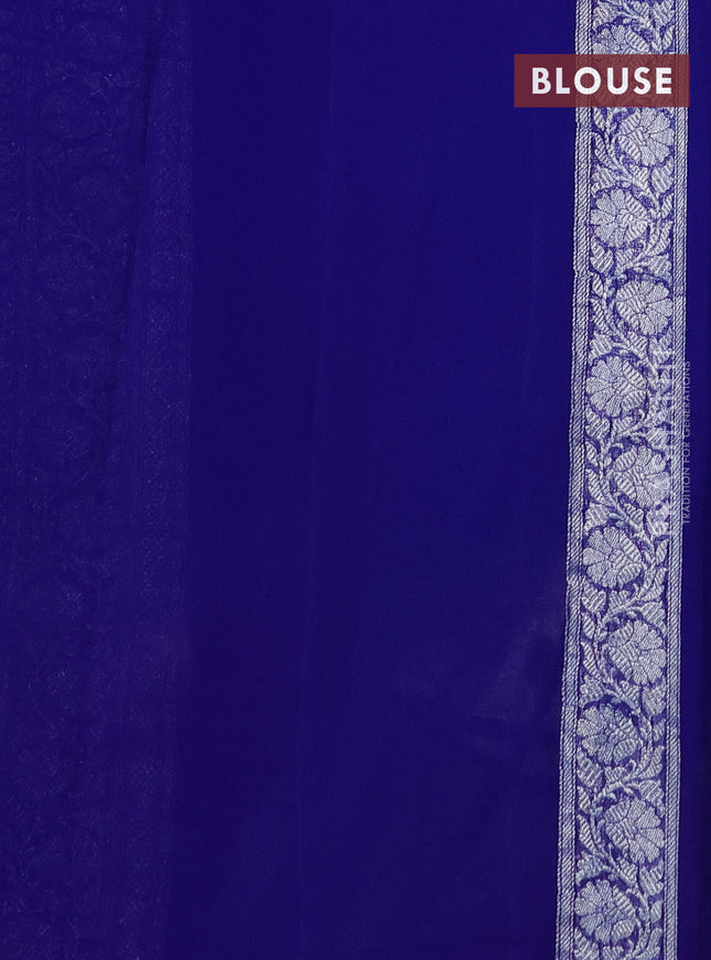 Banarasi chiffon silk saree cs blue and blue with silver zari woven buttas and silver zari woven border