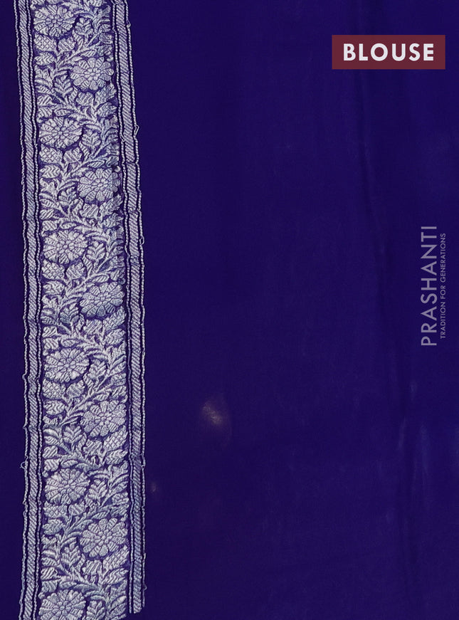 Banarasi chiffon silk saree cs blue and blue with silver zari woven buttas and silver zari woven border