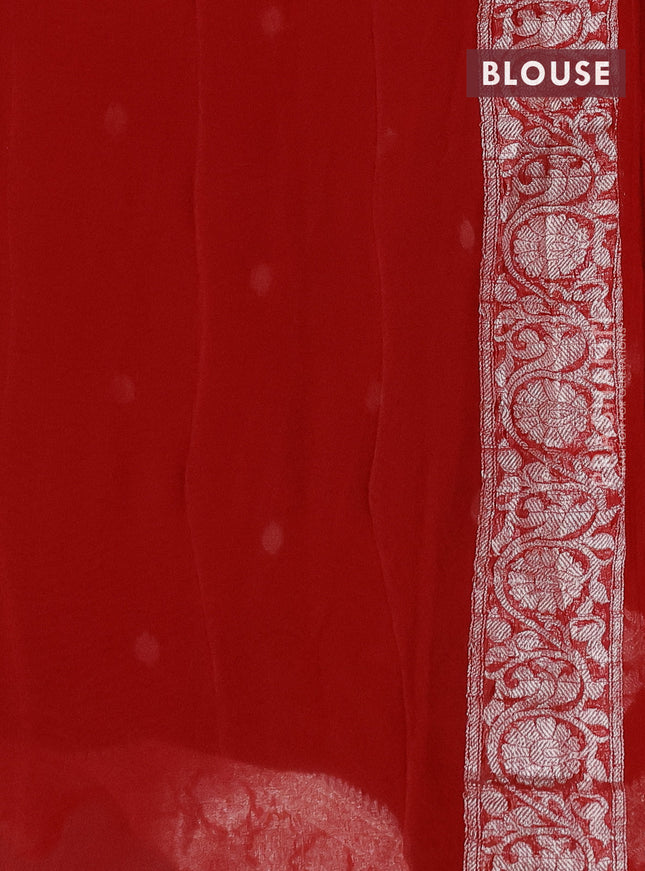 Banarasi chiffon silk saree black and red with silver zari woven buttas and silver zari woven border