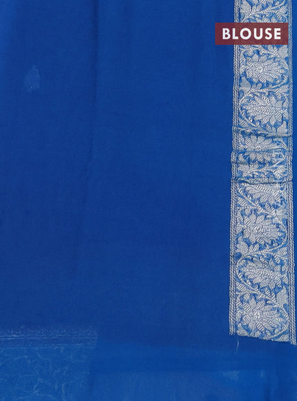 Banarasi chiffon silk saree purple and cs blue with silver zari woven buttas and silver zari woven border