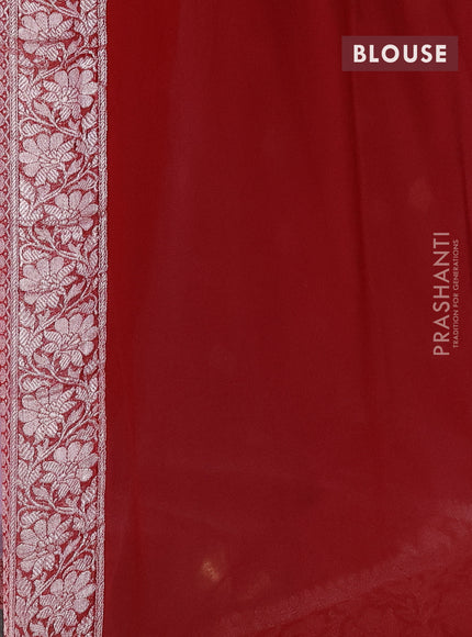 Banarasi chiffon silk saree pastel purple and kumkum red with silver zari woven buttas and silver zari woven border