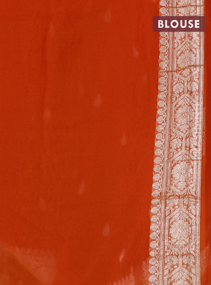Banarasi chiffon silk saree red and orange with silver zari woven buttas and silver zari woven border