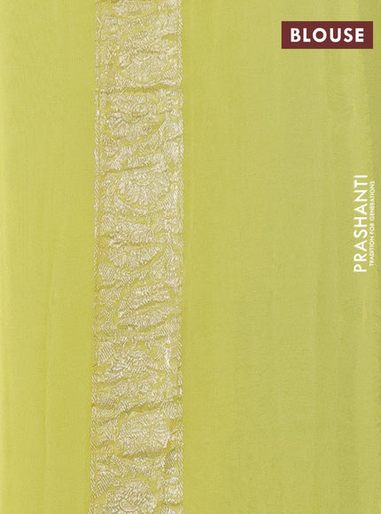 Banarasi chiffon silk saree black and pale yellow with silver zari woven buttas and silver zari woven border