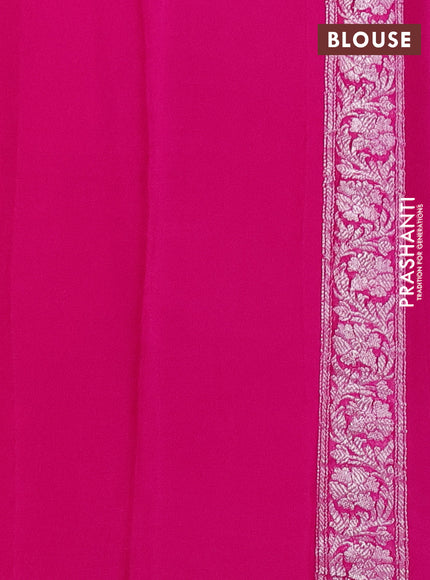 Banarasi chiffon silk saree red and pink with silver zari woven buttas and silver zari woven border