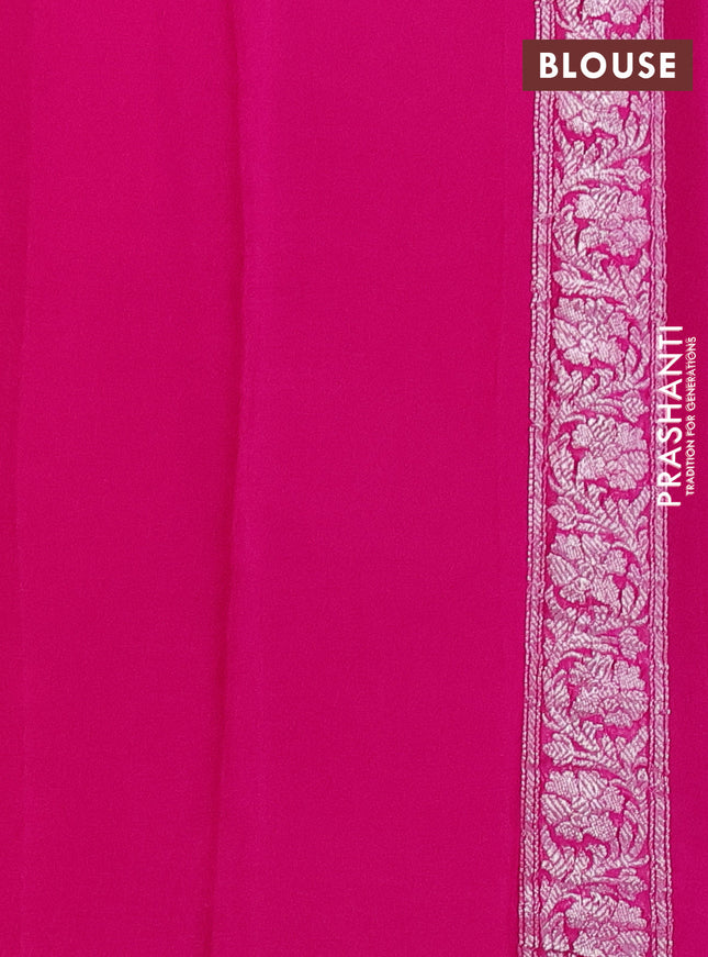 Banarasi chiffon silk saree red and pink with silver zari woven buttas and silver zari woven border