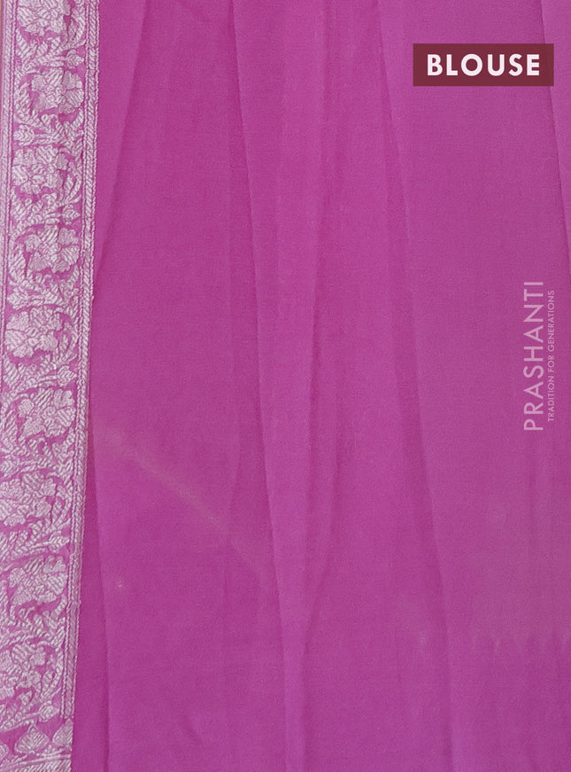 Banarasi chiffon silk saree lime green and lotus pink with silver zari woven buttas and silver zari woven border