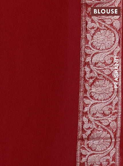 Banarasi chiffon silk saree grey and maroon with silver zari woven buttas and silver zari woven border