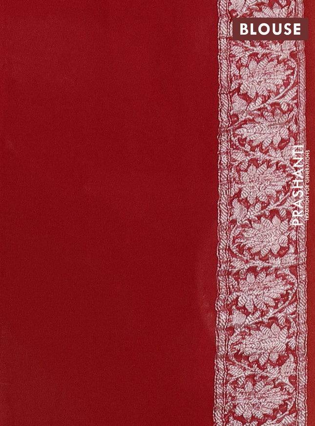 Banarasi chiffon silk saree pale yellow and maroon with silver zari woven buttas and silver zari woven border