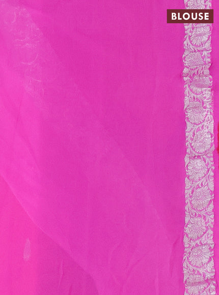 Banarasi chiffon silk saree red and light pink with silver zari woven buttas and silver zari woven border