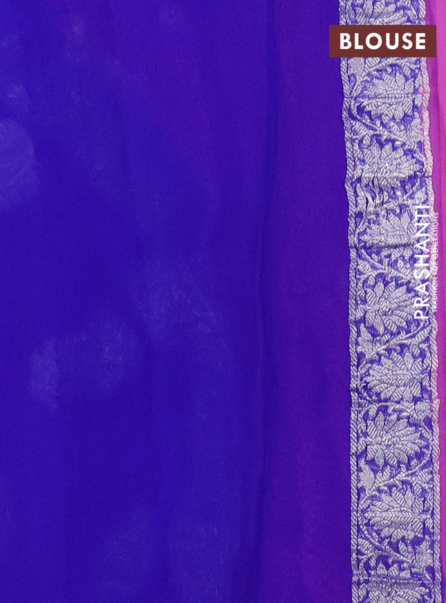 Banarasi chiffon silk saree light pink and royal blue with silver zari woven buttas and silver zari woven border